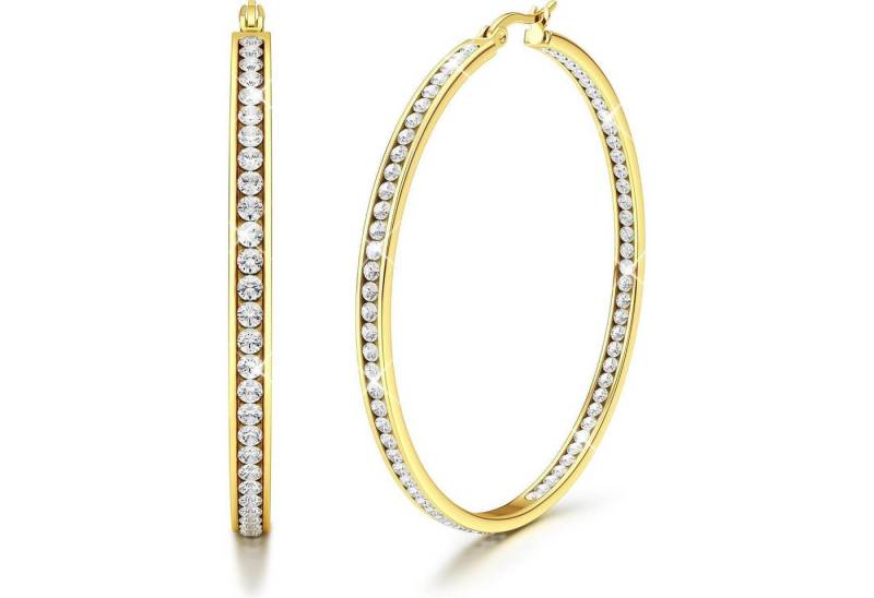 LuxusKollektion Fingerring Creolen Edelstahl Damen Hypoallergen Zirkonia Gold 50.0 Millimeter von LuxusKollektion