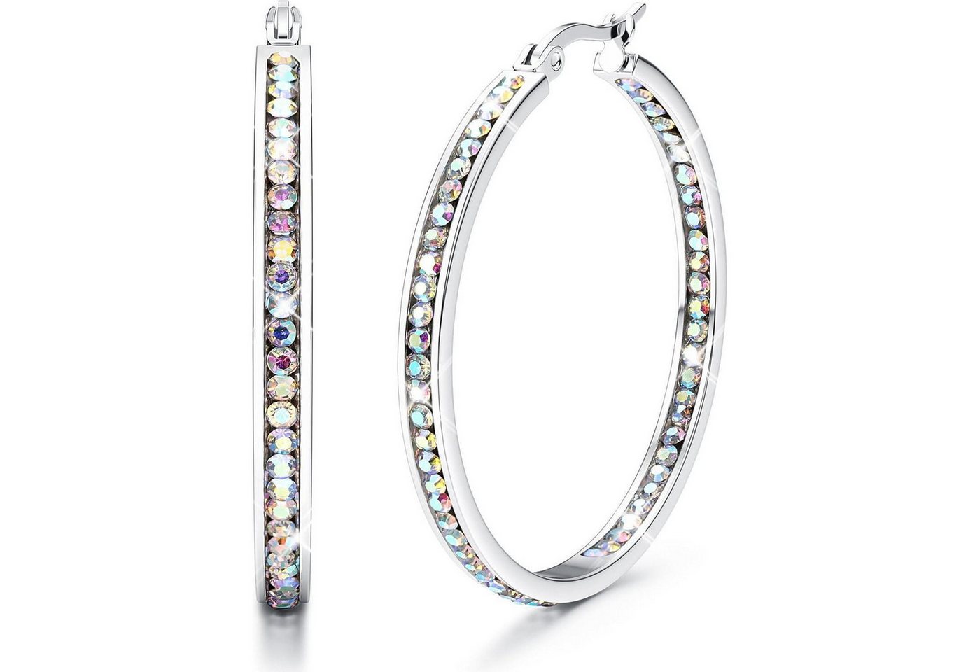 LuxusKollektion Fingerring Creolen Edelstahl Damen Zirkonia 40mm Silber Buntes Cz 40.0 Millimeter von LuxusKollektion