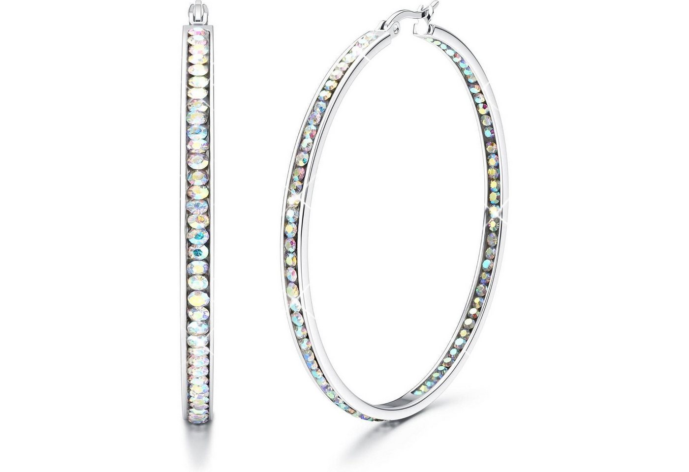 LuxusKollektion Fingerring Creolen Edelstahl Hypoallergen AAA Silber Buntes Cz 50.0 Millimeter von LuxusKollektion