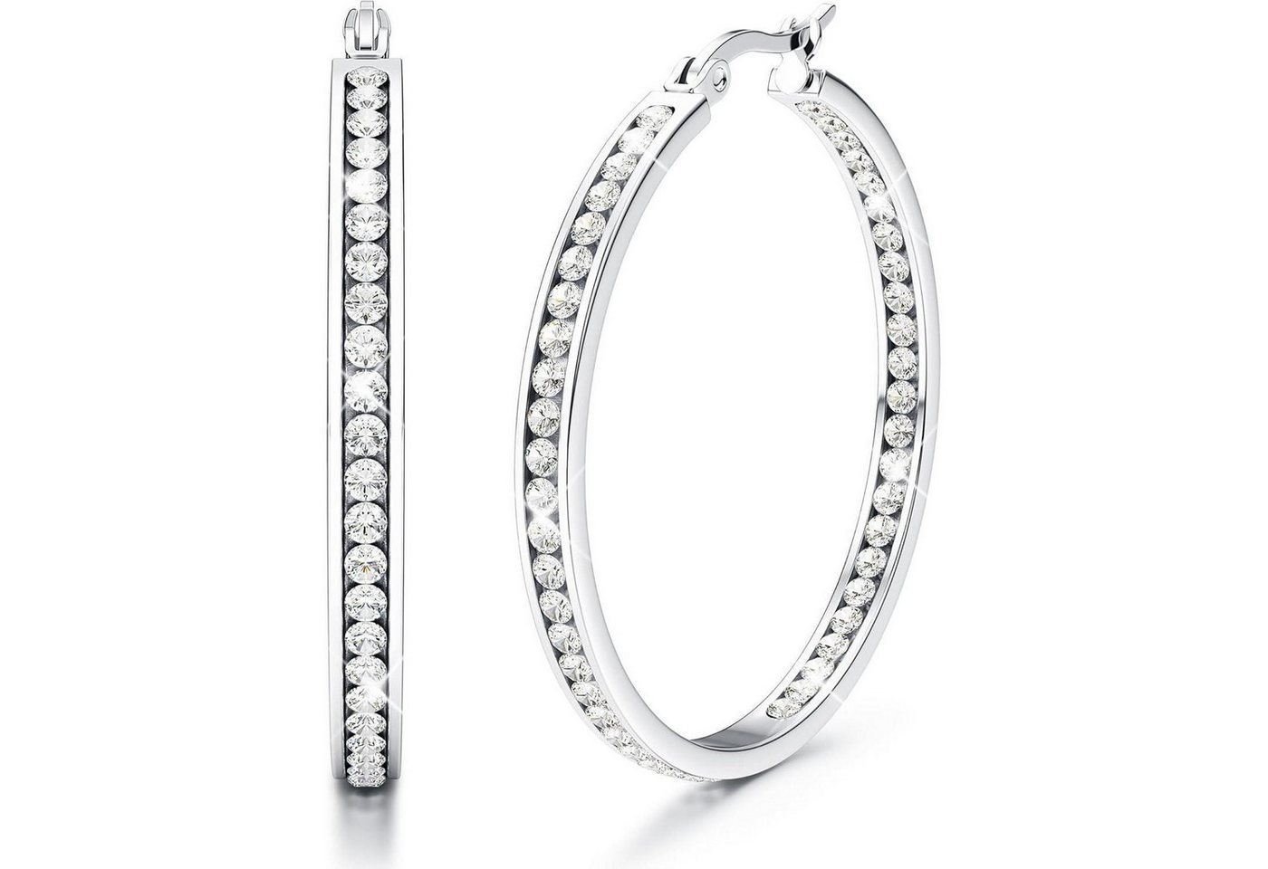 LuxusKollektion Fingerring Creolen Edelstahl Hypoallergen Zirkonia Damen Silber 40.0 Millimeter von LuxusKollektion