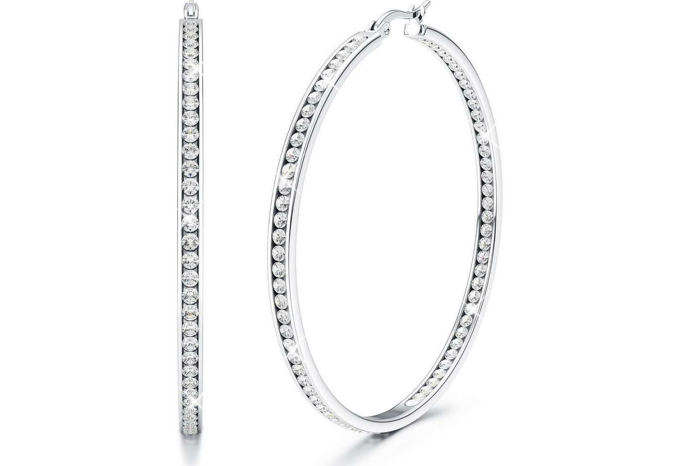 LuxusKollektion Fingerring Creolen Edelstahl Zirkonia Hypoallergen Damen Silber 60.0 Millimeter von LuxusKollektion