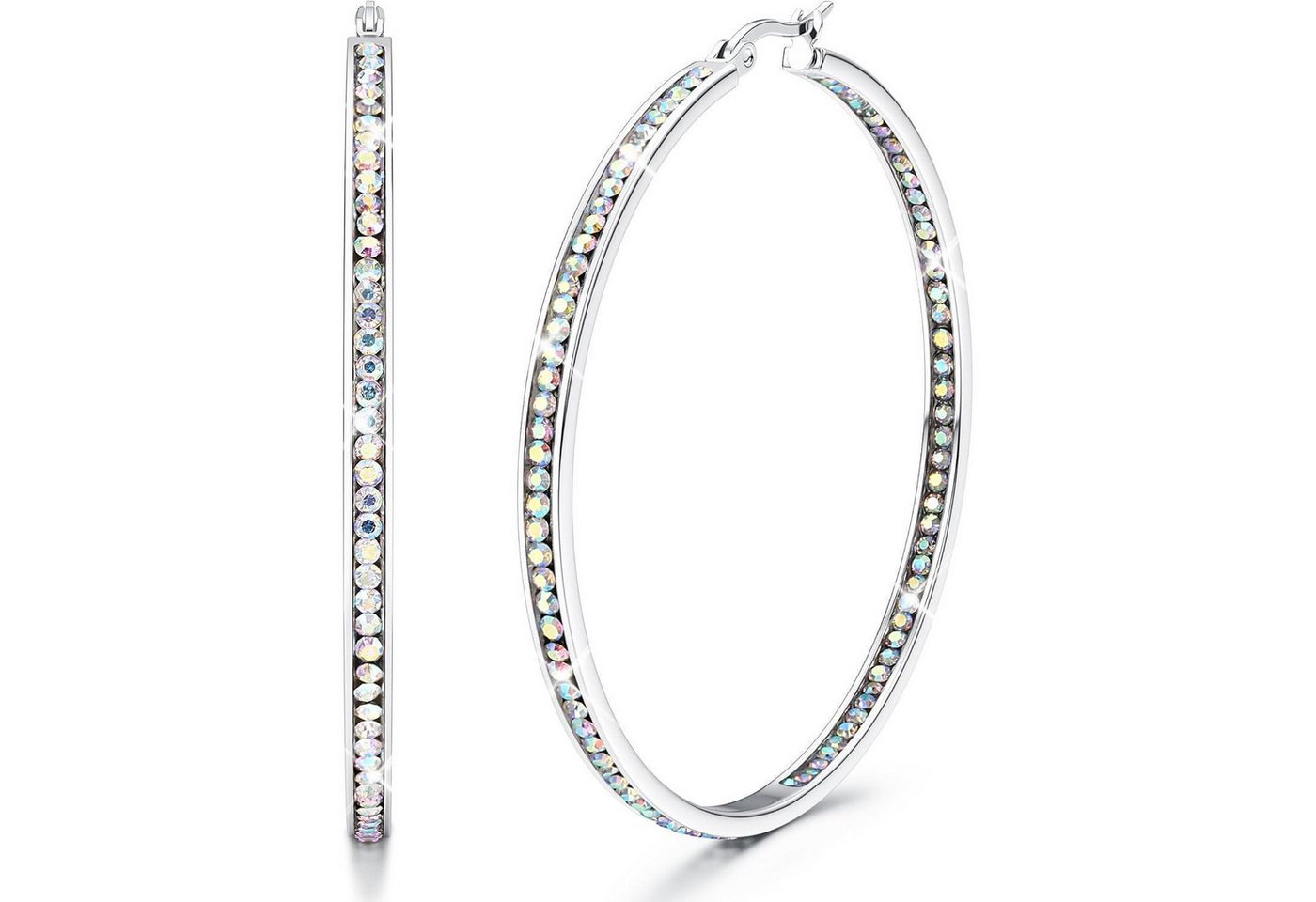 LuxusKollektion Fingerring Ohrringe Creolen Edelstahl Silber Buntes Cz 60.0 Millimeter von LuxusKollektion