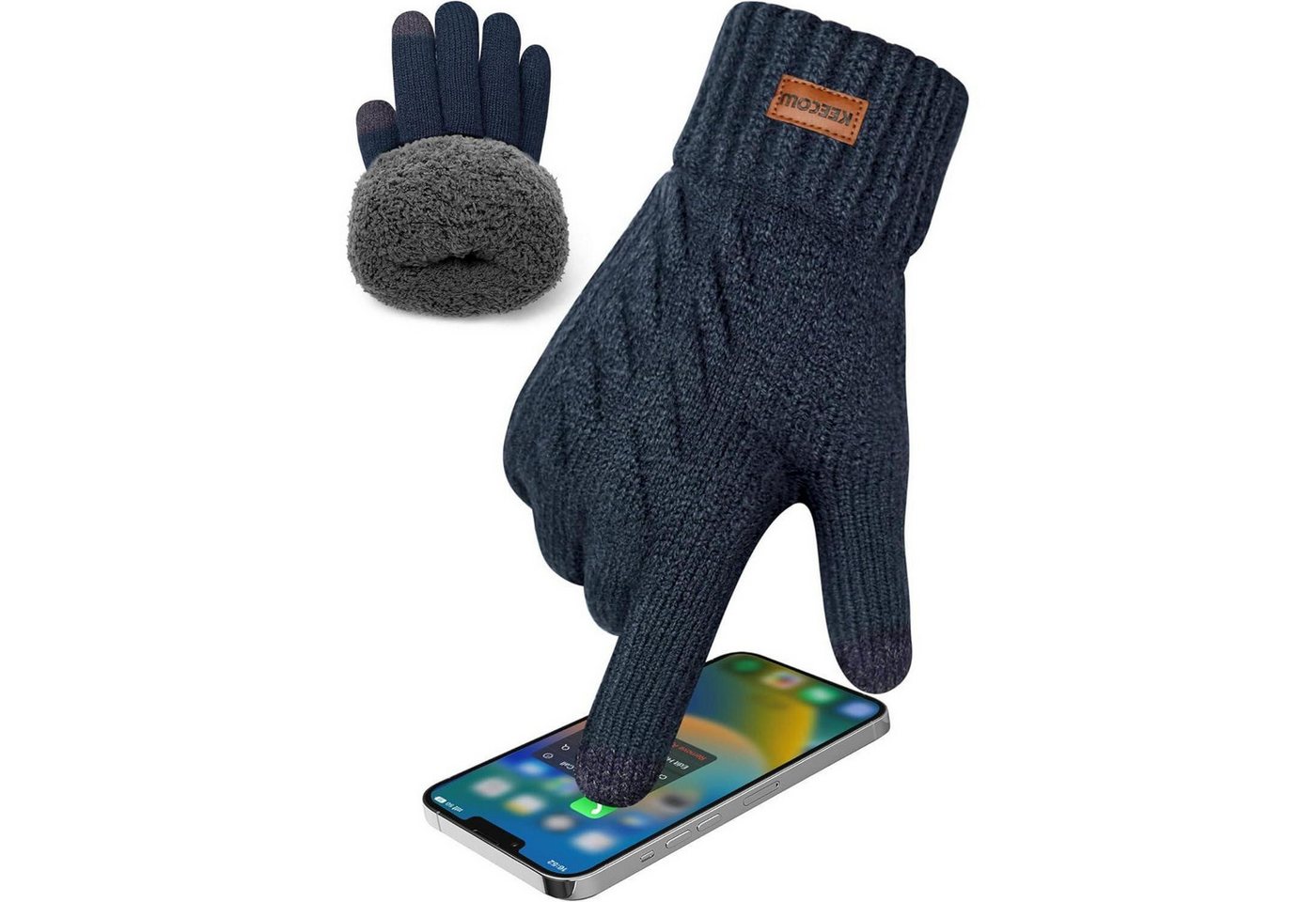 LuxusKollektion Fleecehandschuhe Handschuhe Herren Touchscreen Thermo Fleece Laufen Freizeit Navy von LuxusKollektion