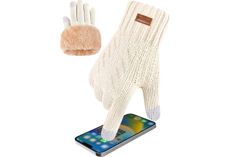 LuxusKollektion Fleecehandschuhe Handschuhe Herren Touchscreen Thermo Fleece Strick Sport Weiß von LuxusKollektion