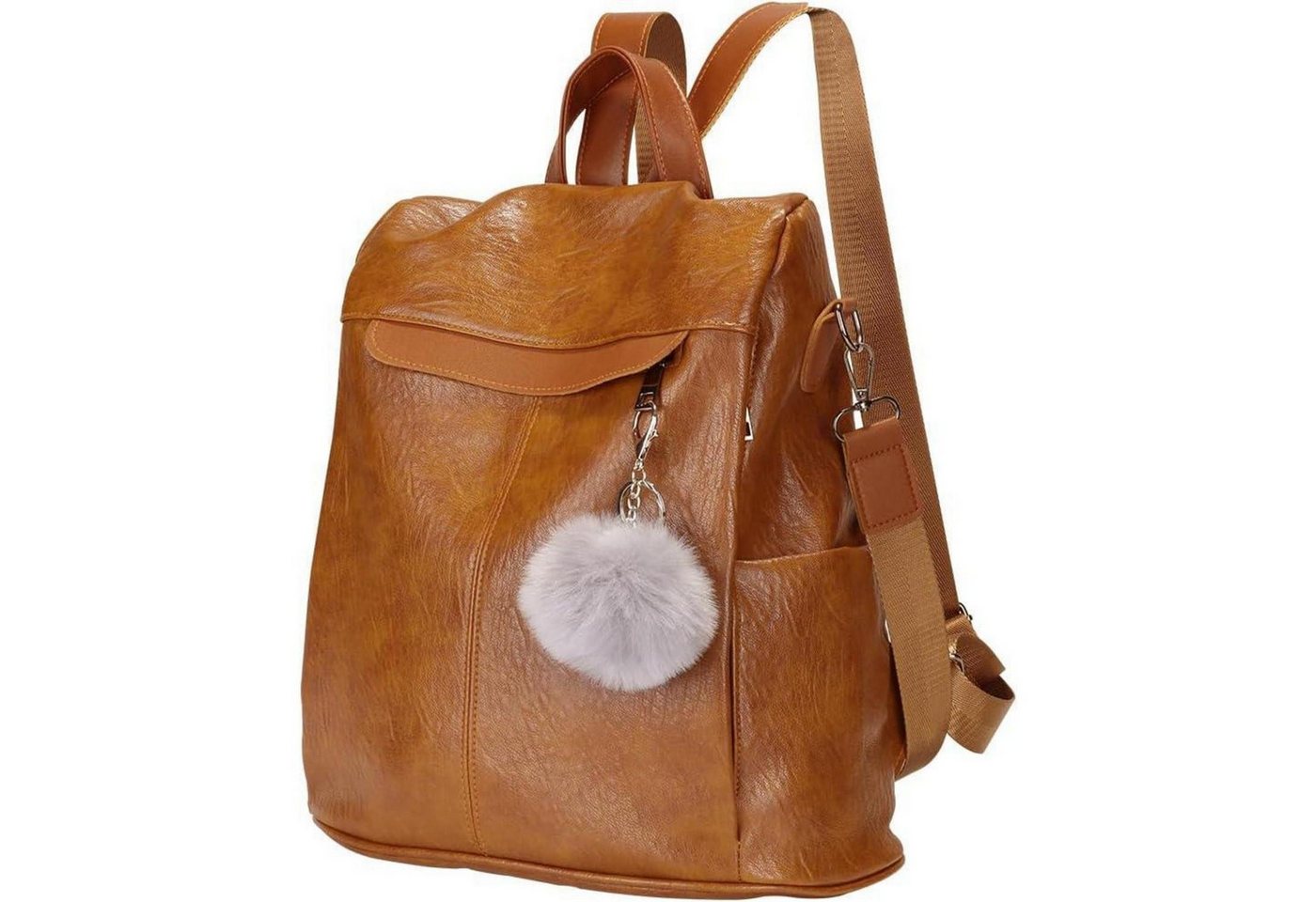 LuxusKollektion Freizeitrucksack Rucksack Damen wasserdicht diebstahlsicher PU Leder Gelb-braun von LuxusKollektion