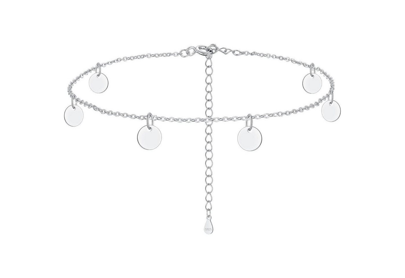 LuxusKollektion Fußkette und Zehenring Set Fußkette Damen 925 Silber verstellbar Strand Plättchen Fußkette Silber von LuxusKollektion