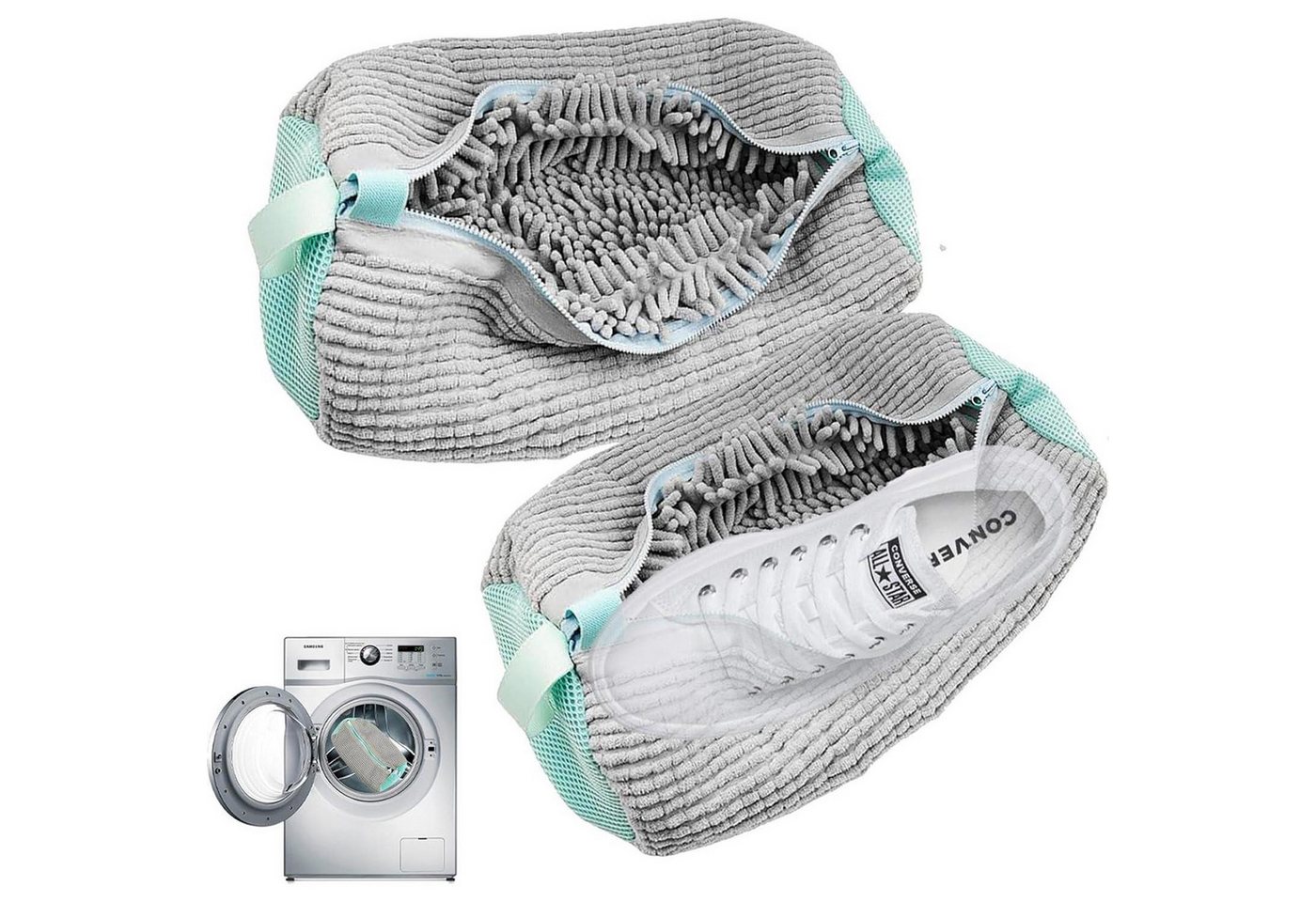 LuxusKollektion Galoschen Schuhwaschbeutel Waschmaschine 2er Pack Reißverschluss Grau2 von LuxusKollektion