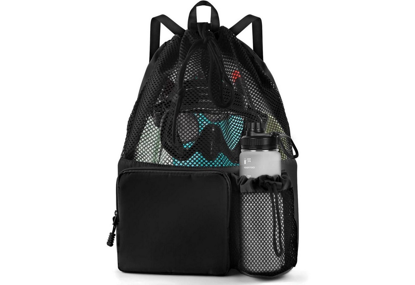LuxusKollektion Gymsack Schwimmtasche Mesh Rucksack Kordelzug Gymsack Herren Damen Schwarz von LuxusKollektion