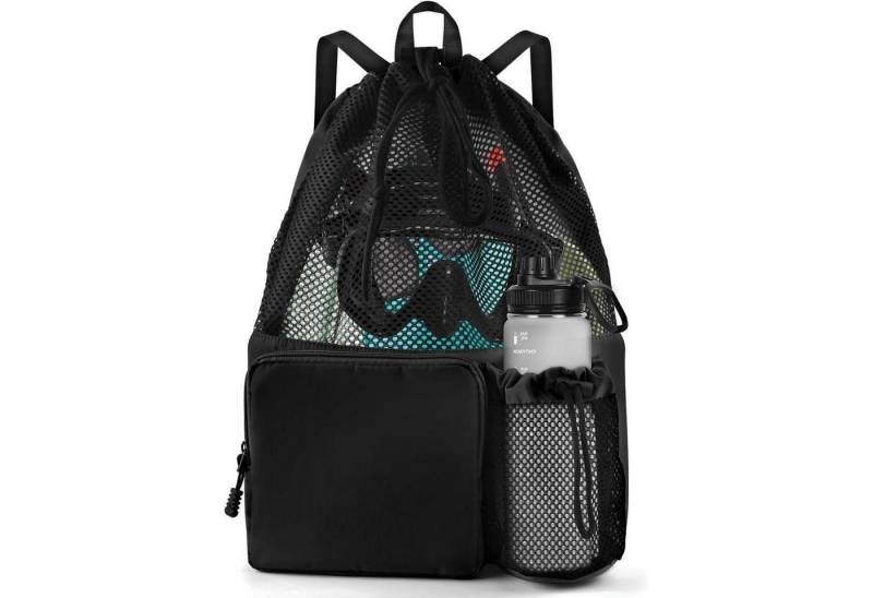 LuxusKollektion Gymsack Schwimmtasche Mesh Rucksack Kordelzug Gymsack Herren Damen Schwarz von LuxusKollektion