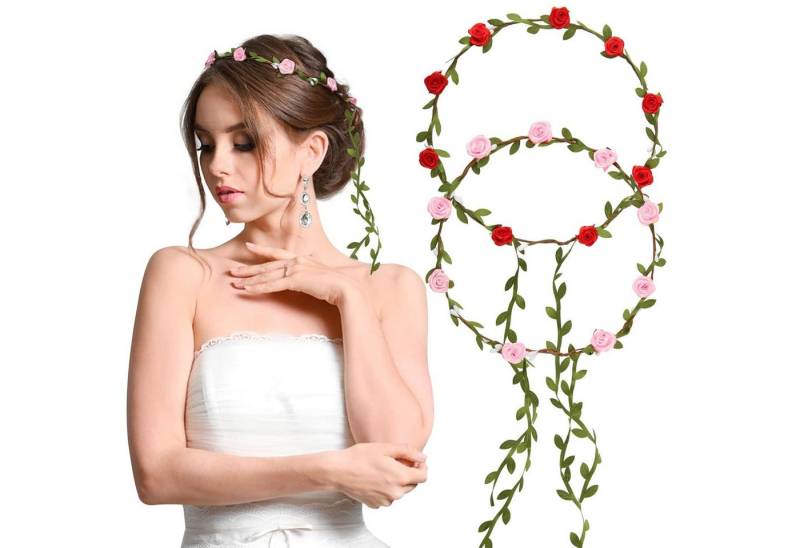 BETESSIN Haarband 2Pcs Blumenkranz Haarband Damen Mädchen Boho Blumen Haarreif Hochzeit von BETESSIN