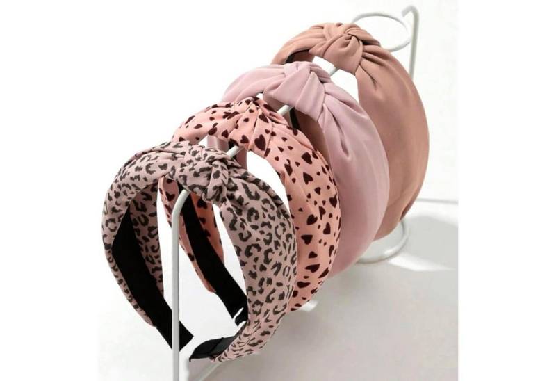 LuxusKollektion Haarband 4er Set Damen Stirnbänder Rutschfest Leoparden & Herz Muster in Rosa von LuxusKollektion