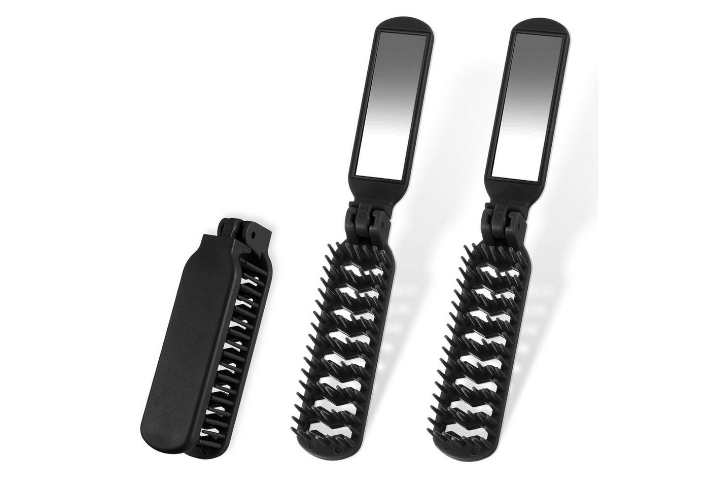 LuxusKollektion Haarbürste 2er Set Klappbürsten Reise Haar Mini Schwarz Spiegel Faltbar Damen von LuxusKollektion