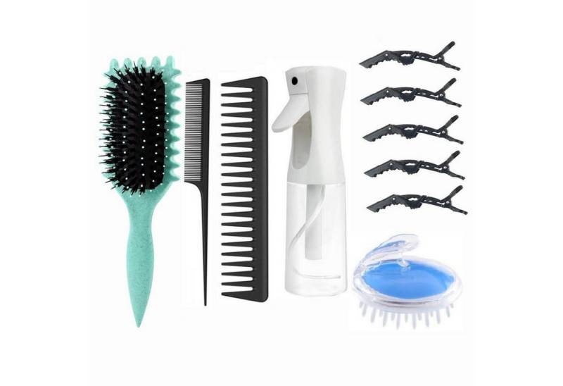 LuxusKollektion Haarbürsten-Set Haarbürste Locken Zahnkamm Sprühflasche Kopfhautbürste 10in1 Grüner von LuxusKollektion