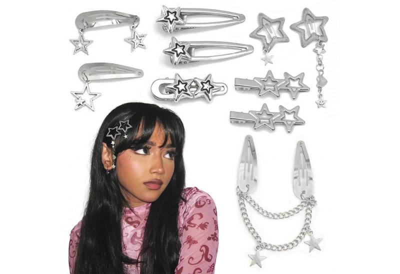 LuxusKollektion Haarclip 10er Set Silber Haarspangen Stern Pentagramm Y2K Haarclips von LuxusKollektion