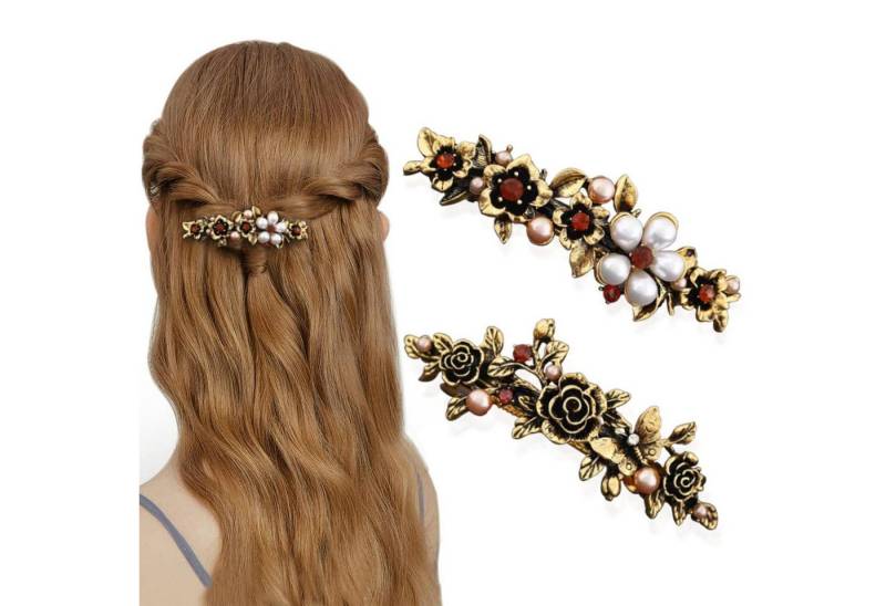 LuxusKollektion Haarclip Automatische Haarspangen Damen Vintage Groß Blume Kristall Perle Hair von LuxusKollektion