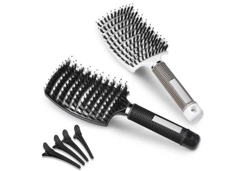 Lictin Haarentwirrbürste 2er Set Haarbürste Wildschweinborsten ohne Ziepen Schwarz von Lictin