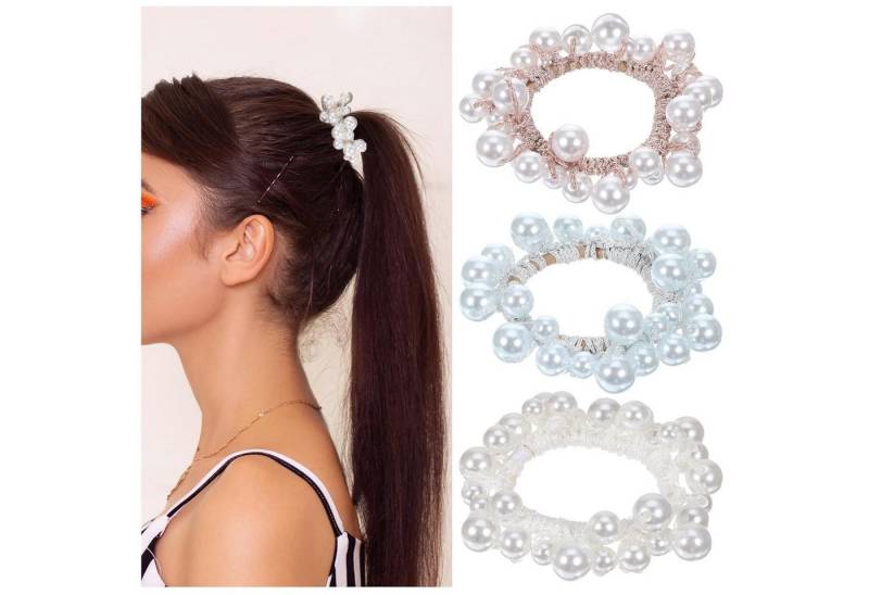 LuxusKollektion Haargummi 3 Haargummis Perlen Scrunchies Damen Haarschmuck Zopfgummi von LuxusKollektion