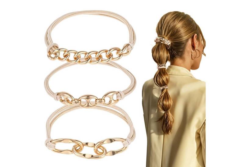LuxusKollektion Haargummi 3er Set Goldene Haargummis, Elastische Metallhaarbänder - Damen von LuxusKollektion