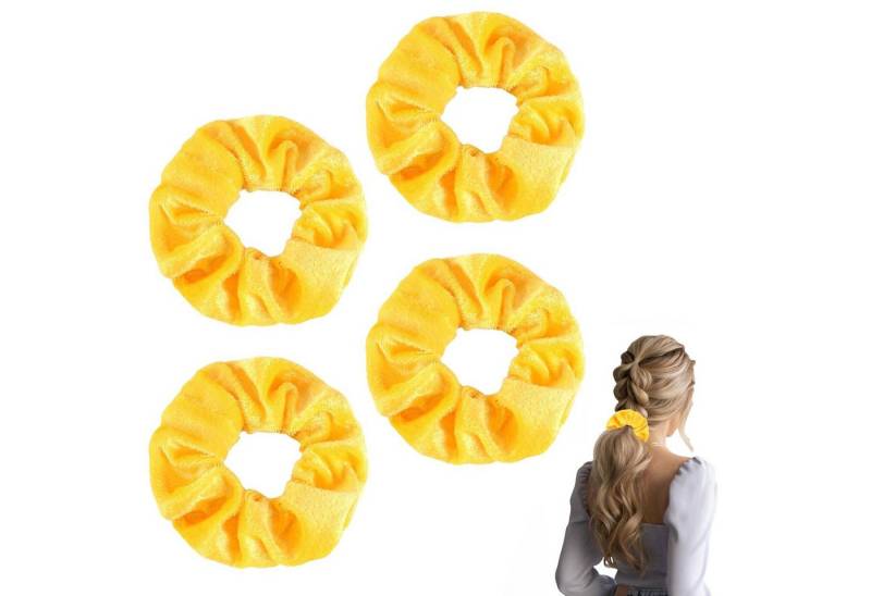 LuxusKollektion Haargummi 4 Stück Haargummis Scrunchies Damen Samt Groß Gelb von LuxusKollektion