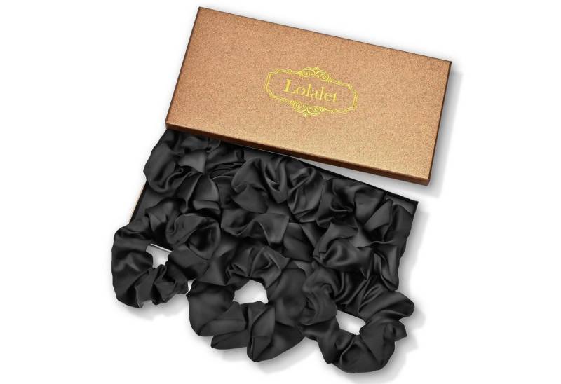 LuxusKollektion Haargummi 6er Pack Schwarz Satin Haargummis Damen Mädchen Elastisch Stoff von LuxusKollektion