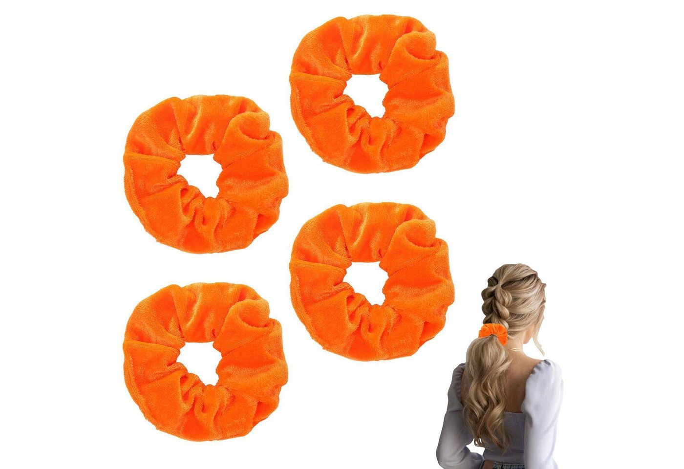 LuxusKollektion Haargummi Haargummi Scrunchies Samt Set 4 Stück Damen Zopfgummi Orange von LuxusKollektion
