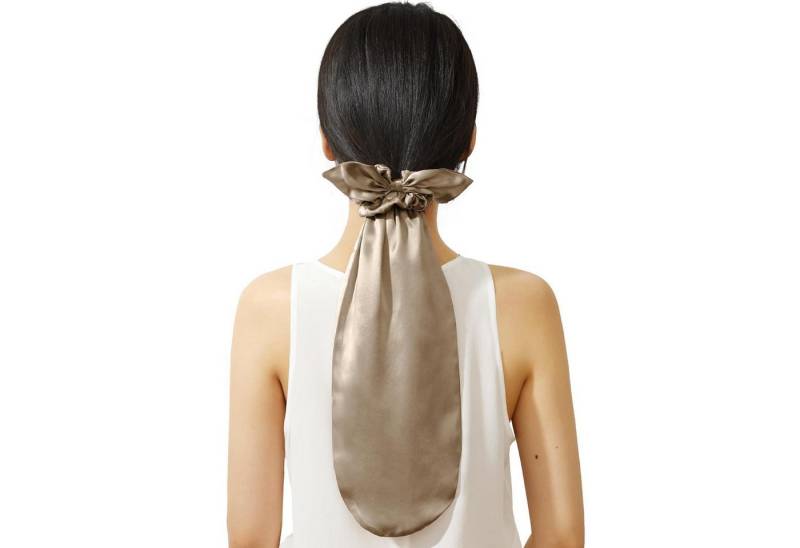 LuxusKollektion Haargummi Seide Mütze Scrunchies 2-in-1 Haargummis langes Haar Kaffee von LuxusKollektion