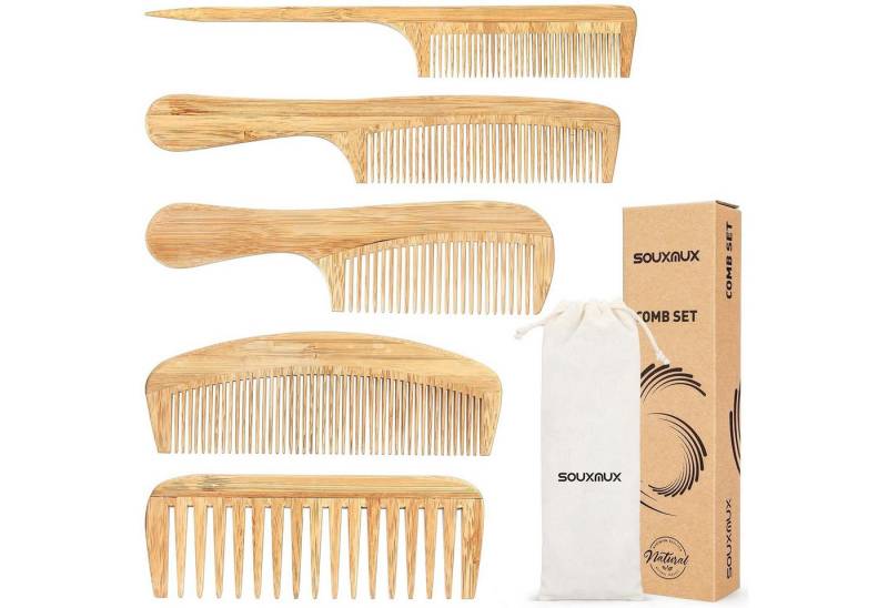 LuxusKollektion Haarkamm Haarkamm-Set Bambus Breiter & Feiner Zahn, Hitzebeständig von LuxusKollektion