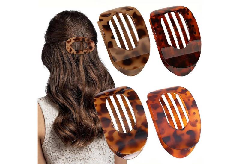 LuxusKollektion Haarklammer 4 Stück Schildpatt Leopard Flache Haarklammern für Damen von LuxusKollektion