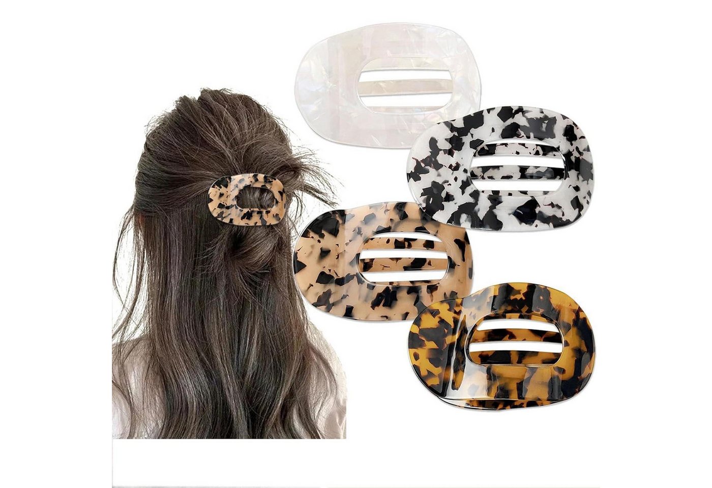 LuxusKollektion Haarklammer 4er Set Acetat Flache Haarklammern Leopard für Damen von LuxusKollektion