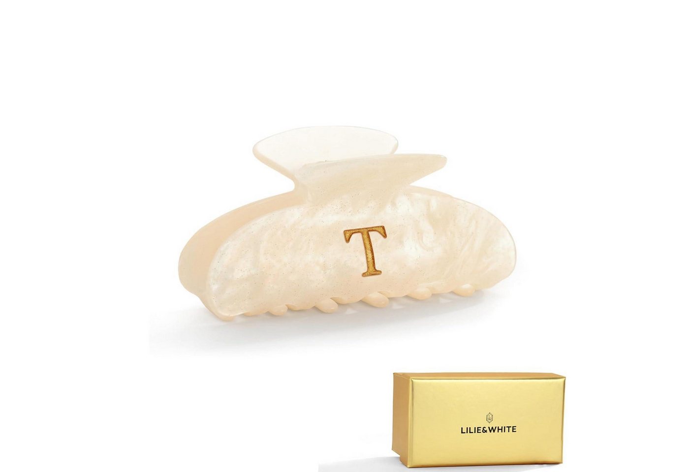 LuxusKollektion Haarklammer Haarklammer Damen Buchstabe Perlmutt Kunstharz 1 Stück (1er Pack) T von LuxusKollektion