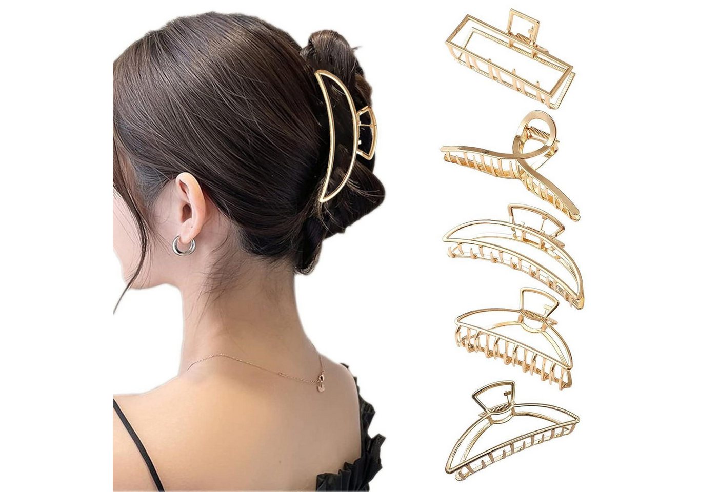 LuxusKollektion Haarklammer Haarklammern 5 Stück Gold Metall rutschfest groß Damen Metal B von LuxusKollektion