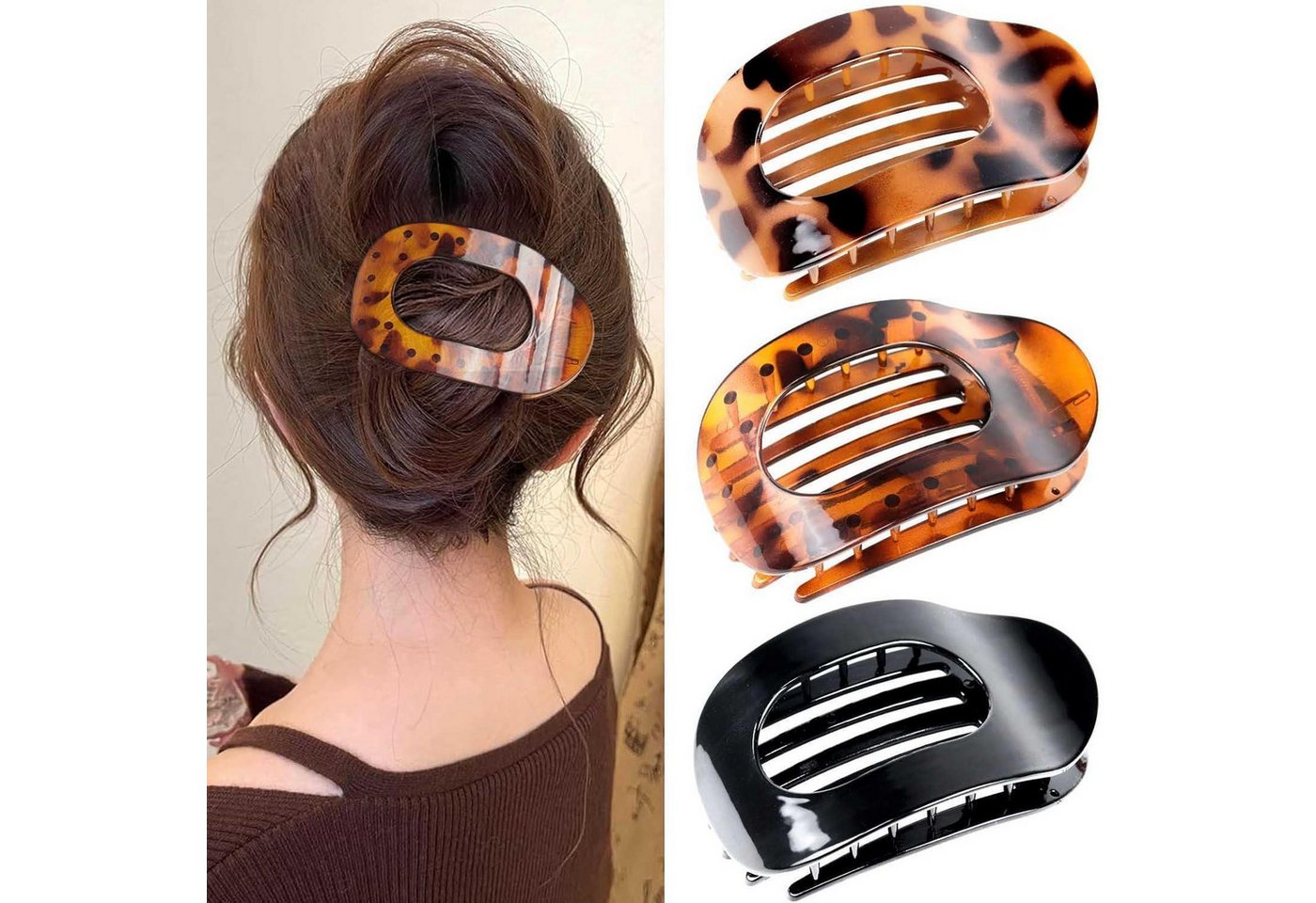 LuxusKollektion Haarklammer Haarklammern Damen Leopardenmuster Flach Claw Clip 3 Stück Medium von LuxusKollektion