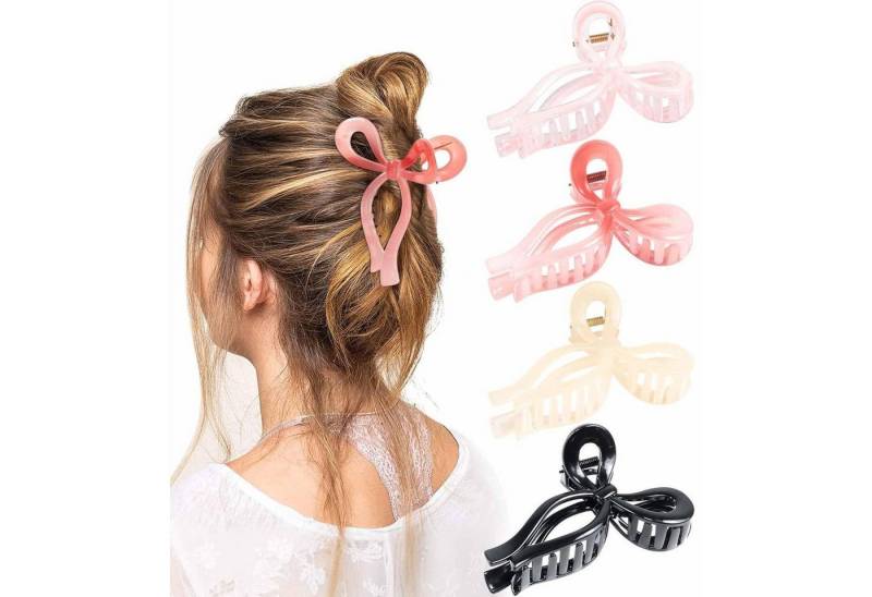 LuxusKollektion Haarklammer Rosa Schleifen Haarklammer 4 Stück Damen Mädchen Groß 11cm Clamp Claw von LuxusKollektion