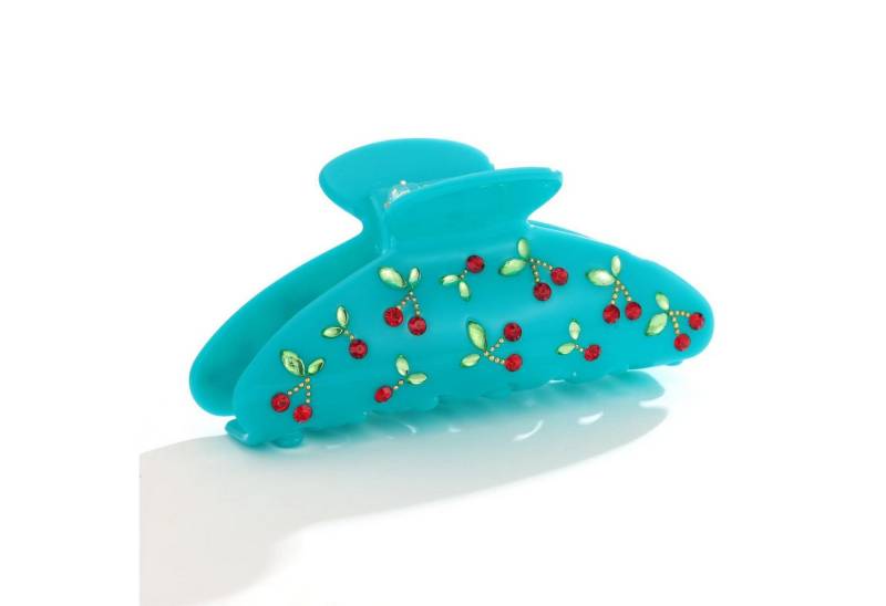 LuxusKollektion Haarklammer Türkise Haarspange Kirschdekor Strasssteine Acryl Damen Frisur von LuxusKollektion