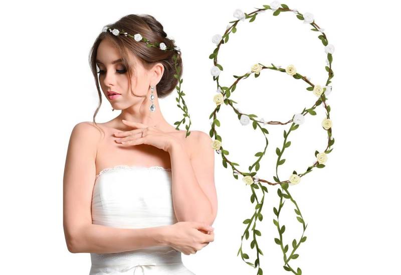 BETESSIN Haarreif 2er Set Blumenkranz Haarband Damen Mädchen Boho Rose Hochzeit Haarreif von BETESSIN