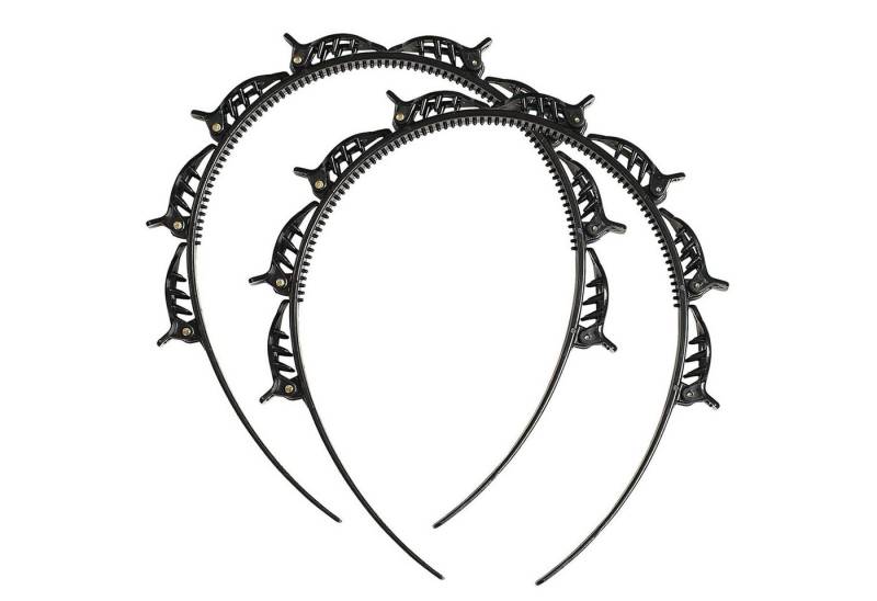 LuxusKollektion Haarreif 2er Set Haarreifen mit Klammern Schwarz - Haarreif mit Clips für Damen von LuxusKollektion