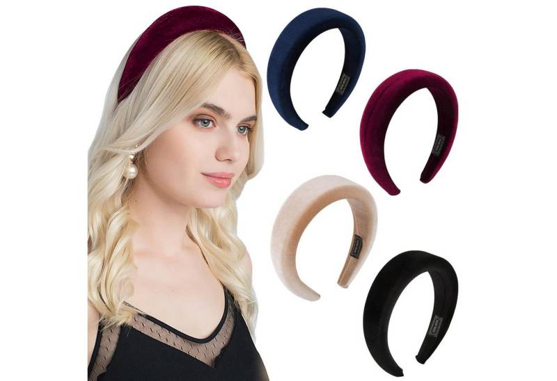 BETESSIN Haarreif 4Stk. Haarband Damen breit Samt Stirnband in Schwarz Blau Rot Apricot von BETESSIN