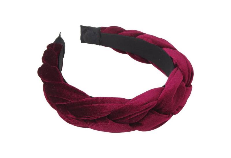 LuxusKollektion Haarreif Geflochtene Haarband Damen Samt Elastisch Kreuz Design Burgundy von LuxusKollektion