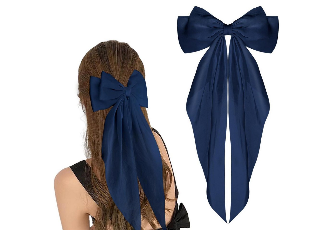 LuxusKollektion Haarspange Haarspangen Schleife Satin Bogenknoten Clips 90er Frauen Navy blau von LuxusKollektion