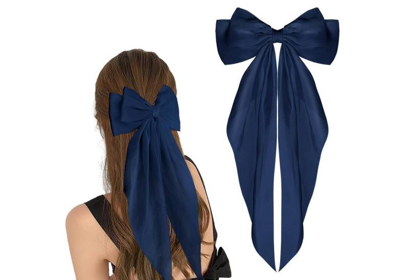 LuxusKollektion Haarspange Haarspangen Schleife Satin Bogenknoten Clips 90er Frauen Navy blau von LuxusKollektion