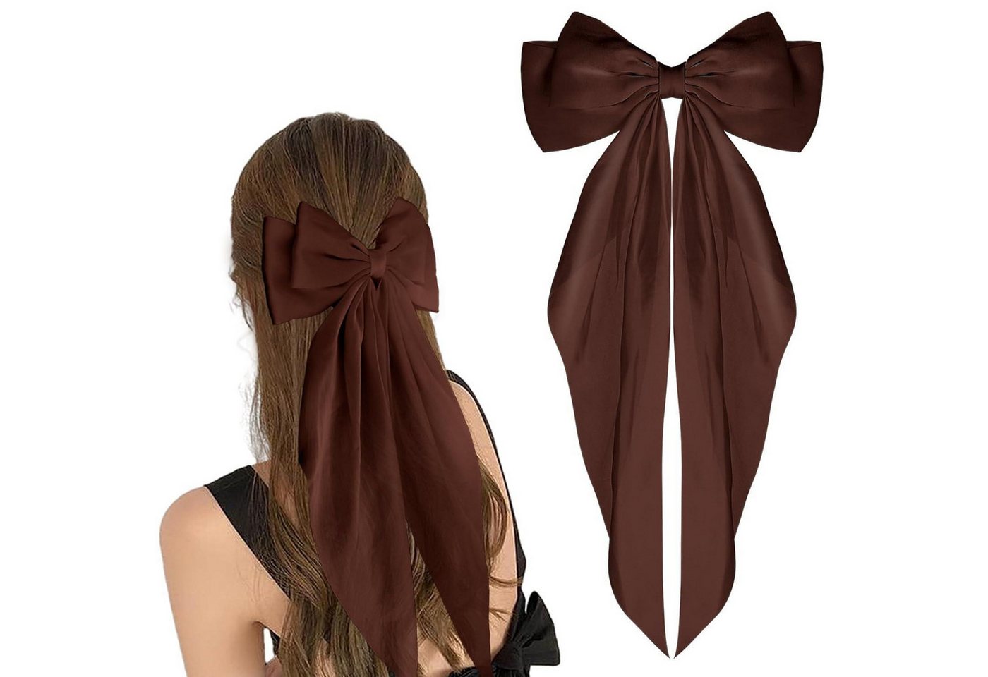 LuxusKollektion Haarspange Haarspangen Schleife Satin Metallschleife 90er Party Dunkelbraun von LuxusKollektion