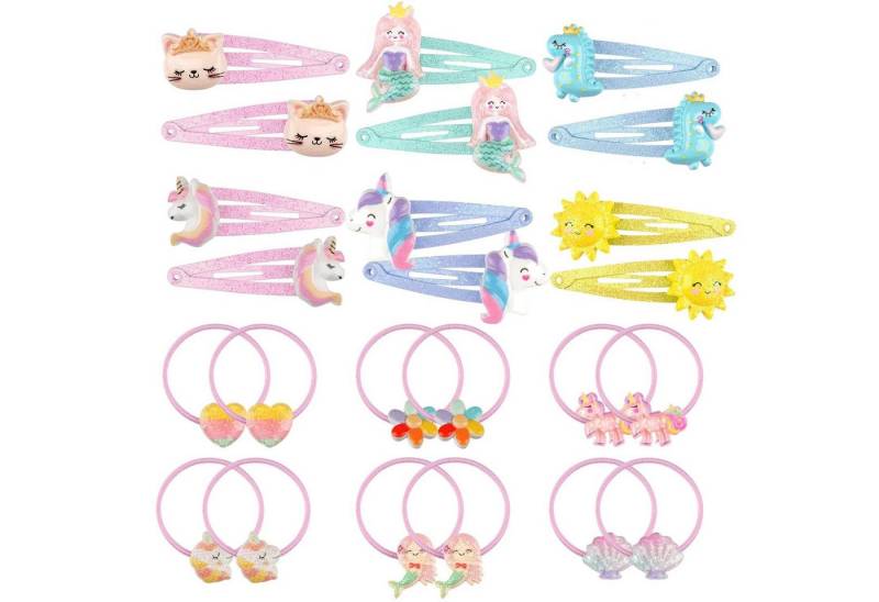 Hopton Haarstyling-Set 24 Mädchen Haarspangen Haargummis Glitzer Regenbogen Blumen Set von Hopton