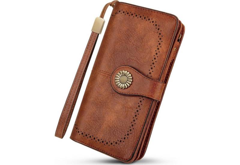 LuxusKollektion Handtasche Damen Geldbörse Leder Groß RFID 24 Kartenfächer Handyfach Braun von LuxusKollektion