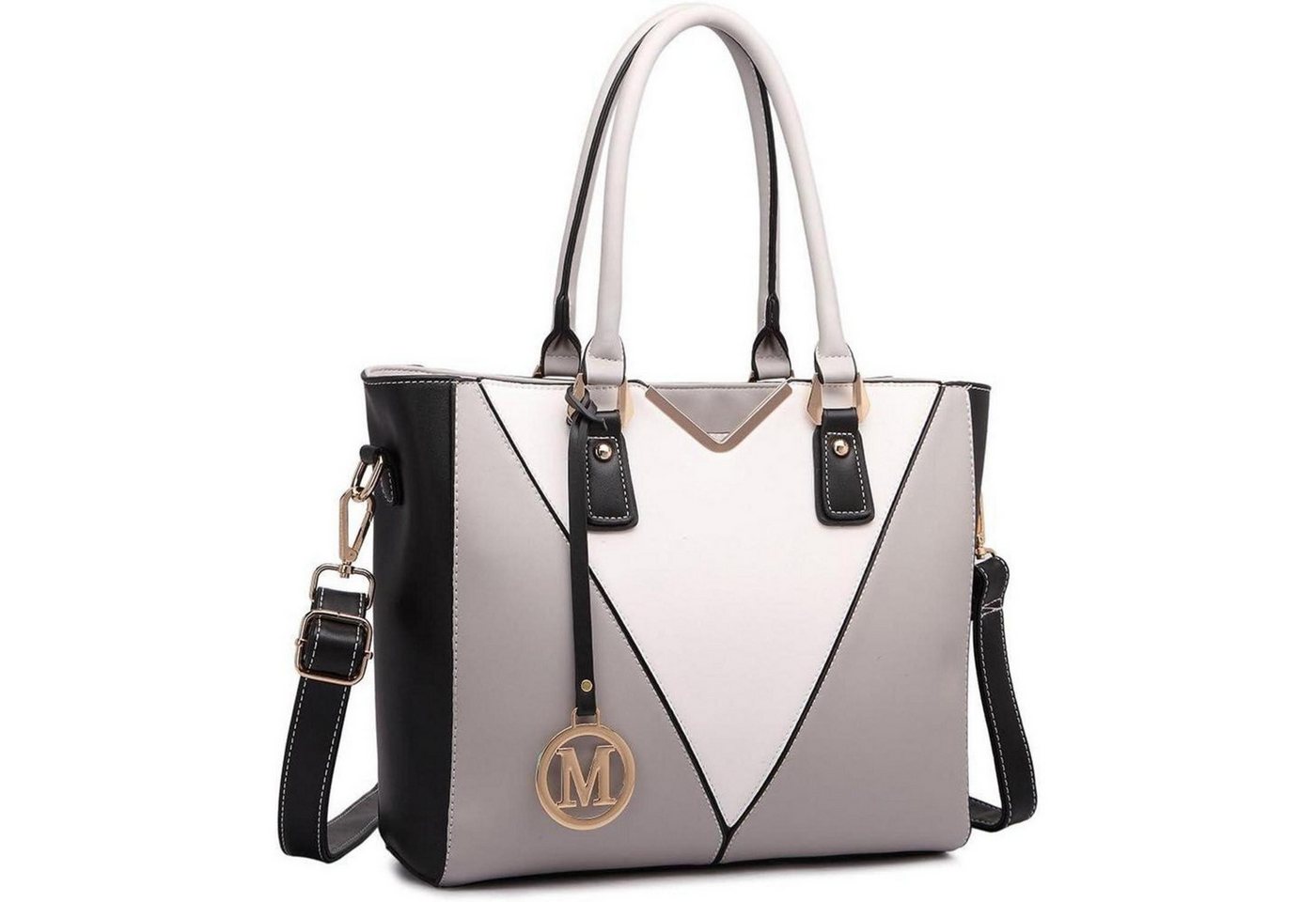 LuxusKollektion Handtasche Damen Handtasche Grau Schultertasche Shopper V-Design Synthetic von LuxusKollektion