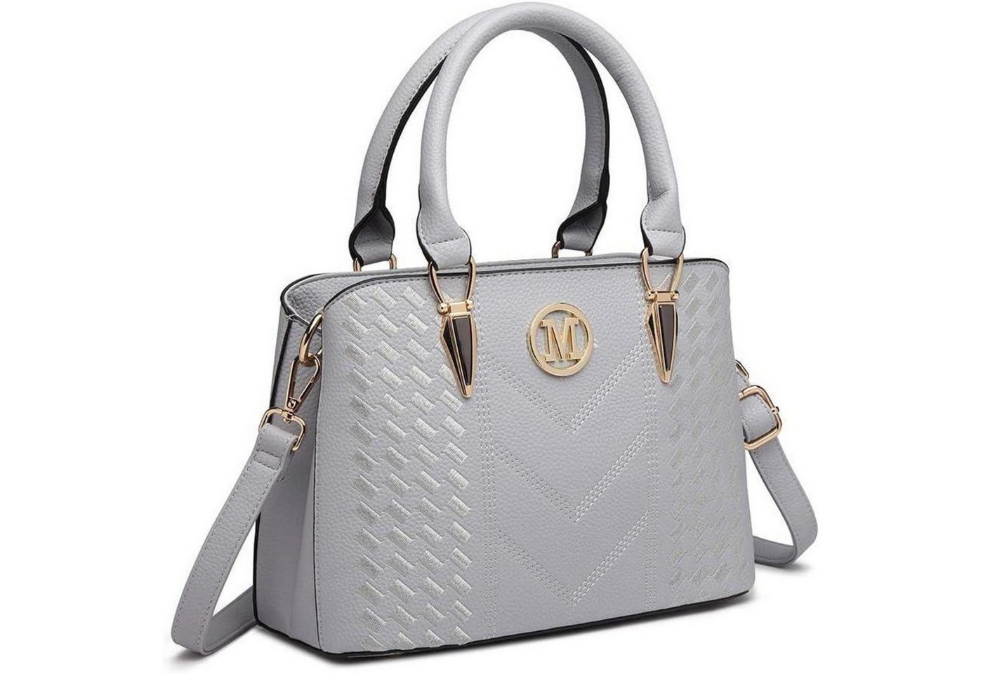 LuxusKollektion Handtasche Damen Handtasche Mittelgroß Lychee Muster Kunstleder Hellgrau von LuxusKollektion