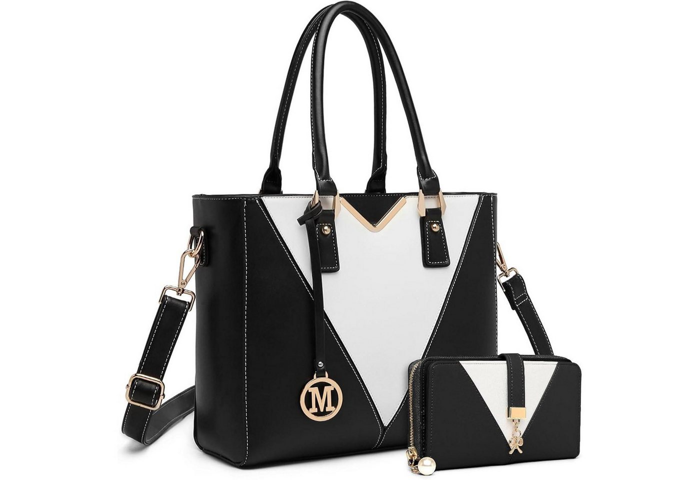 LuxusKollektion Handtasche Damen Handtasche Schultertasche Shopper Schwarz Ledertasche Set von LuxusKollektion