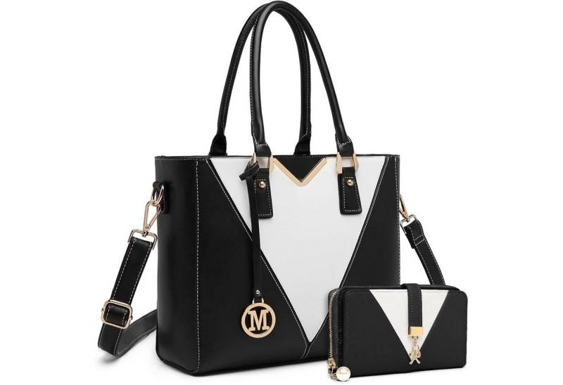 LuxusKollektion Handtasche Damen Handtasche Schultertasche Shopper Schwarz Ledertasche Set von LuxusKollektion