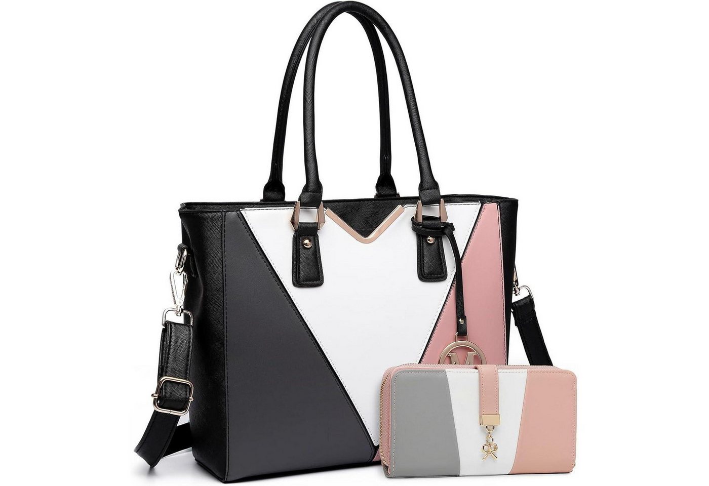 LuxusKollektion Handtasche Damen Handtasche Schultertasche Shopper V-Form Design Ledertasche von LuxusKollektion