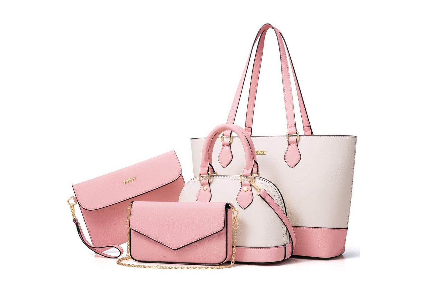 LuxusKollektion Handtasche Damen Handtasche Schultertasche Tragetasche 4-teiliges Set weiß-rosa von LuxusKollektion