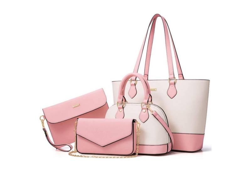 LuxusKollektion Handtasche Damen Handtasche Schultertasche Tragetasche 4-teiliges Set weiß-rosa von LuxusKollektion